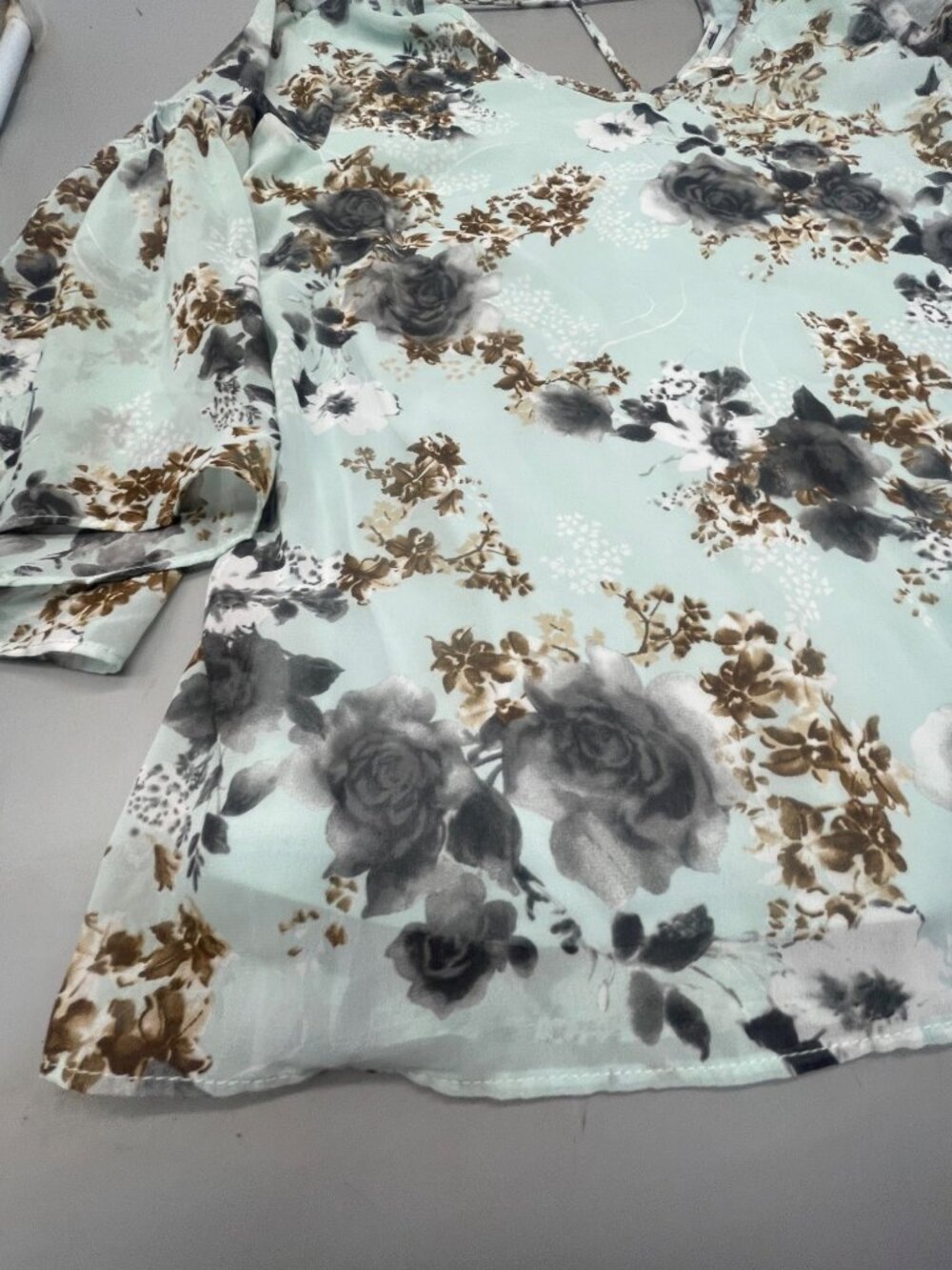 c layered blouse shirt mid sleeve flared sheer sleeves floral boho large bust 20 - Picture 2 of 8
